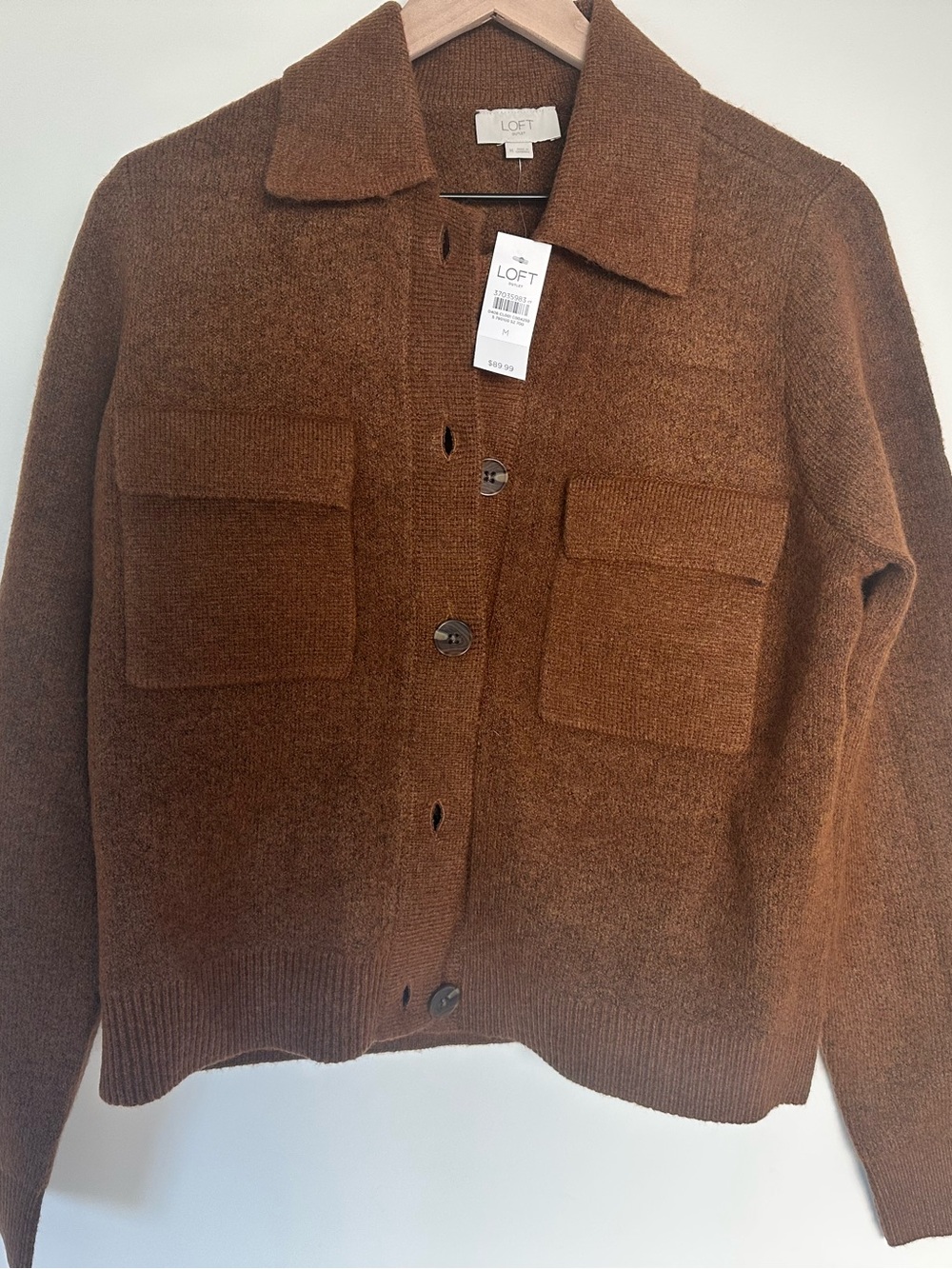 NWT LOFT Brown Button-Front Pocket Cardigan Sweater